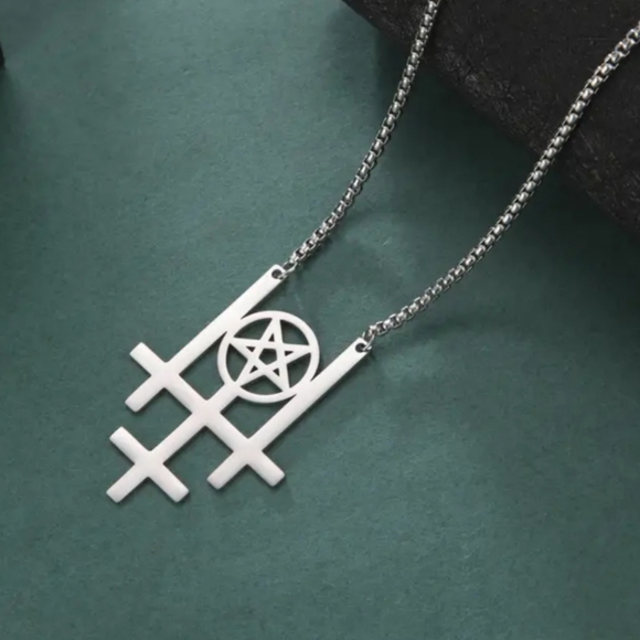 Triple Inverted Cross Pentagram Necklace - Picture 2 of 4